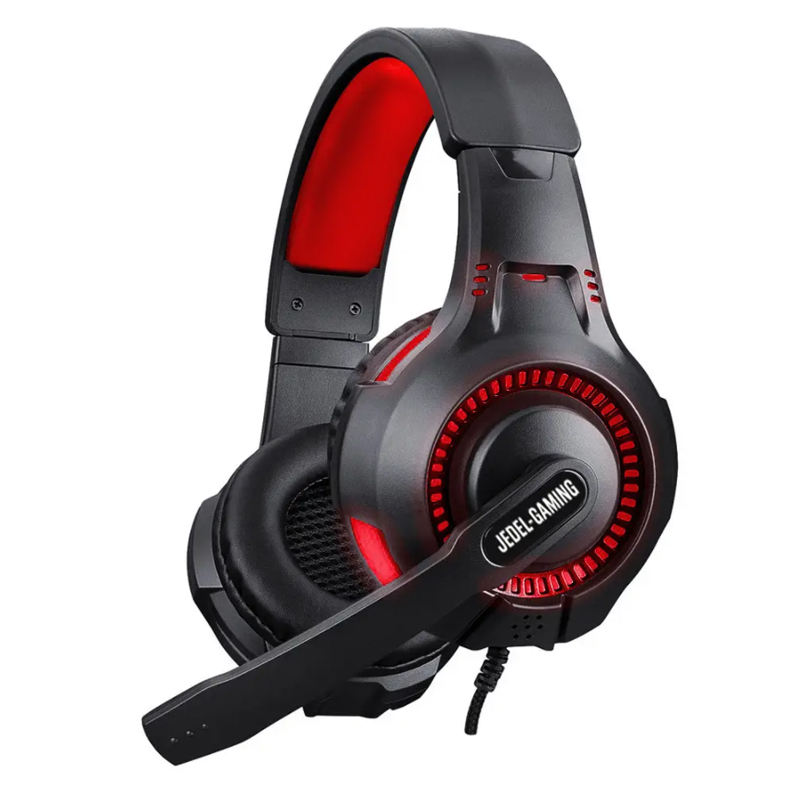 

Проводные игровые накладные наушники с микрофоном Jedel GH-253 Gaming игровая гарнитура для компьютера и ноутбука с подсветкой USB и 2 Jack 3.5 мм Чёрные с красным (48817)