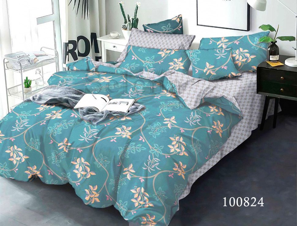 

Постельное белье бязь люкс Selena Лиана бирюза 100824 Двуспальный