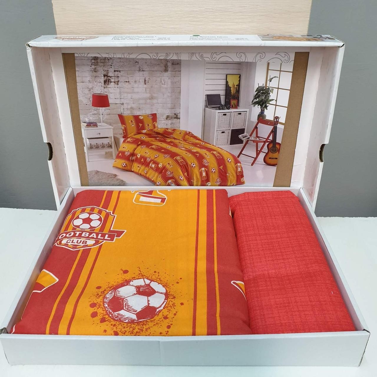 

Турецкое Подростковое постельное белье ZERON 160x220 FootBall Футбол Хлопок 100% Красный