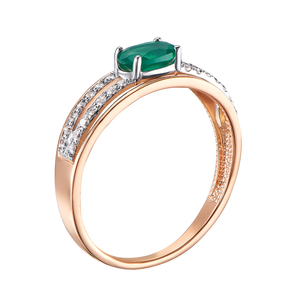 

Кольцо из красного золота с зеленым агатом, фианитами и родированием 000134492 16.5 размера