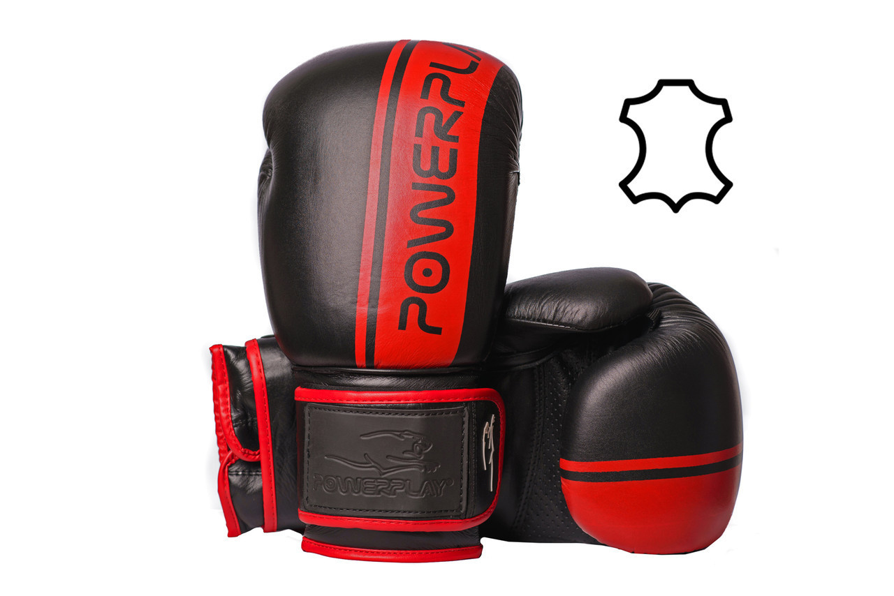 

Боксерские перчатки PowerPlay 3022 кожа Black-Red 14 унций