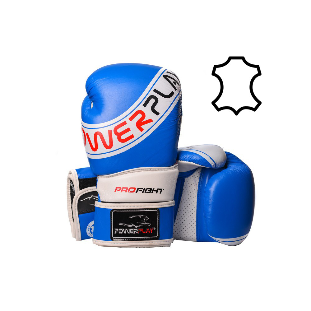 

Боксерские перчатки PowerPlay 3023 кожа White-Blue 10 унций