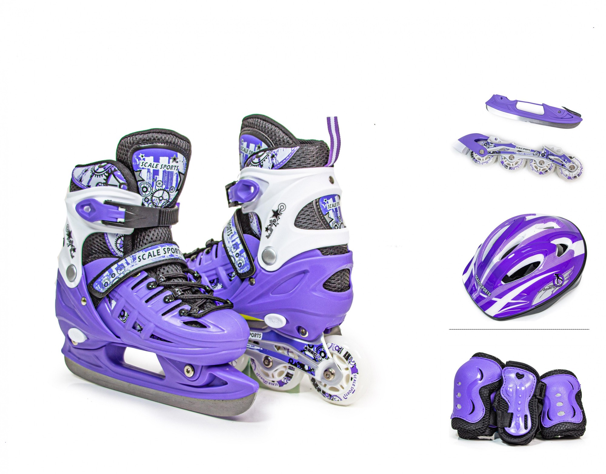 

Роликовые коньки (2 в 1) с защитой Scale Sport 34-37 Фиолетовый
