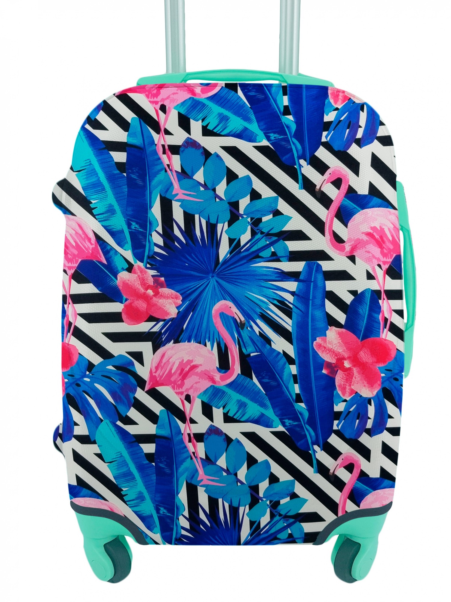 

Чехол для чемодана плотный дайвинг с рисунком фламинго на озере яркий М средний