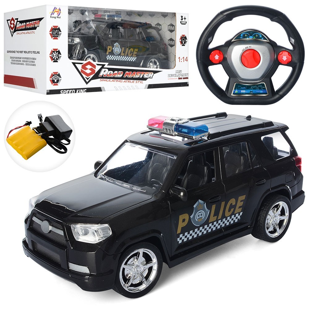 

Детская машинка Джип полиция на радиоуправлении для дома и улицы с пультом на аккумуляторе 28 см Черный RL 338B-109
