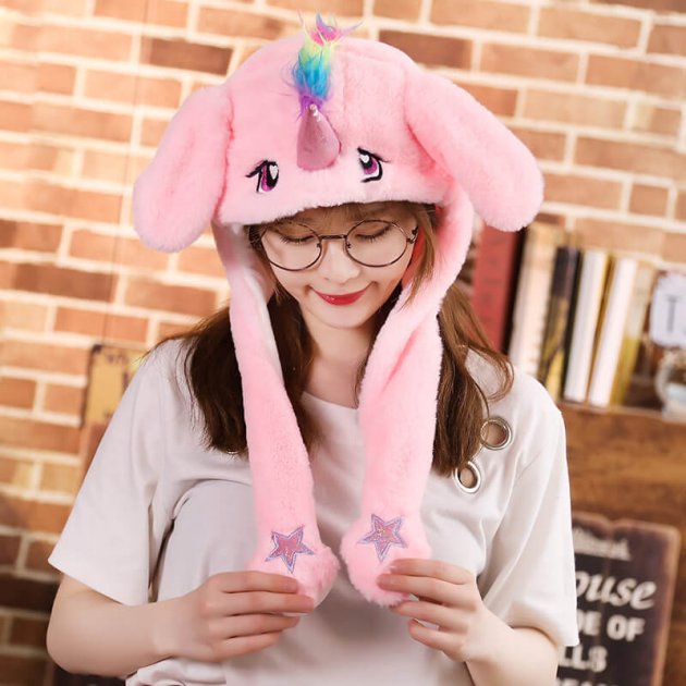 

Светящаяся шапка BIT Единорог toys soft toys with led с двигающими ушками шапка с Led подсветкой Розовая размер М