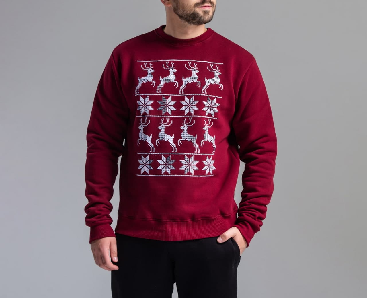 

Свитшот мужской с принтом "Новогодние Олени" Sprintom, Тёплая зимняя модель на флисе (90% хлопок, 10% эластан), , бордовый, Свитшот мужской с принтом "Новогодние Олени" Sprintom, Тёплая зимняя модель на флисе (90% хлопок, 10% эластан), M, бордовый