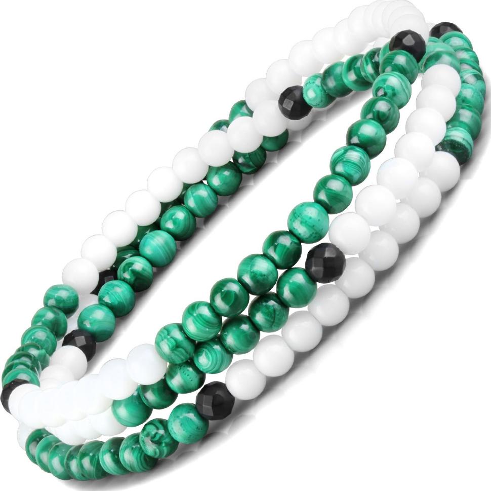 

Браслет в три оборота на резинке Everiot Select LNS-2024 из оникса, агата и малахита (Размер 23 см)