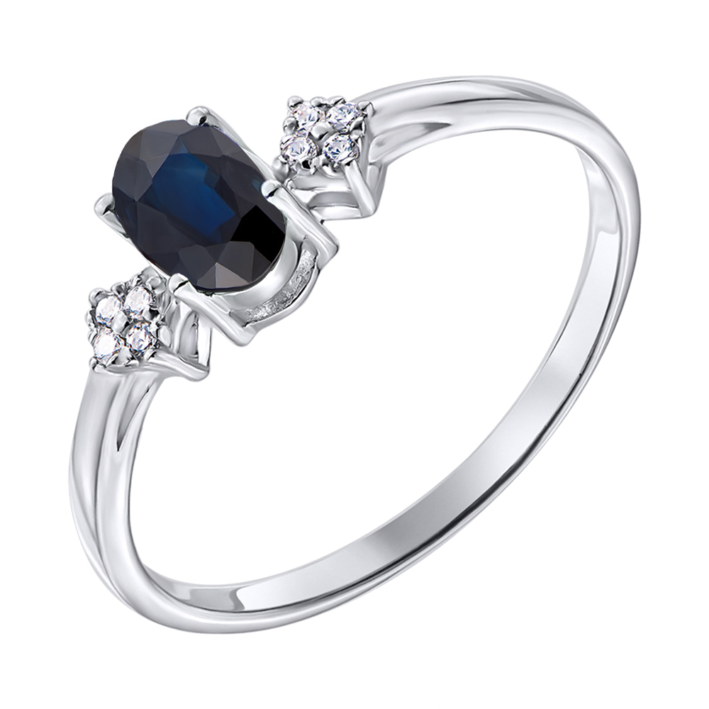 

Серебряное кольцо с сапфиром и фианитами 000117886 17 размера
