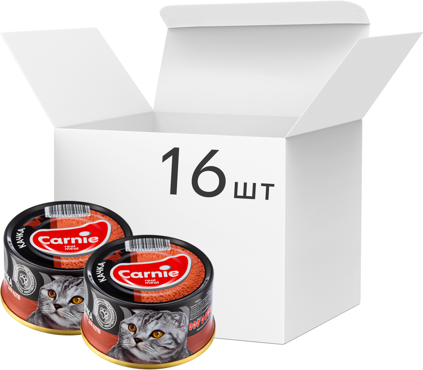 

Влажный корм для взрослых котов Carnie мясной паштет с уткой 16 шт. по 95 г