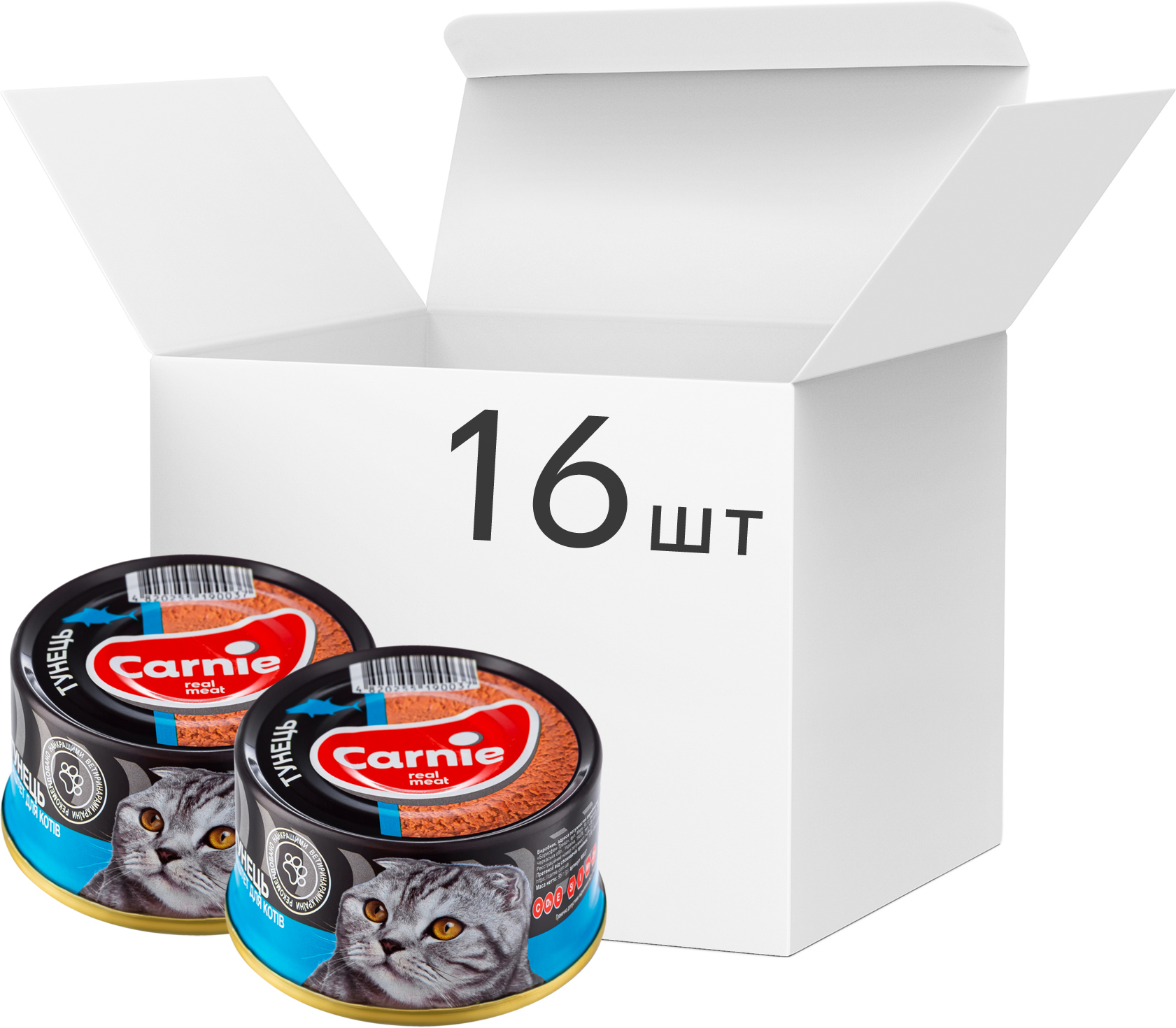 

Влажный корм для взрослых котов Carnie мясной паштет с тунцом 16 шт. по 95 г (4820255190594)
