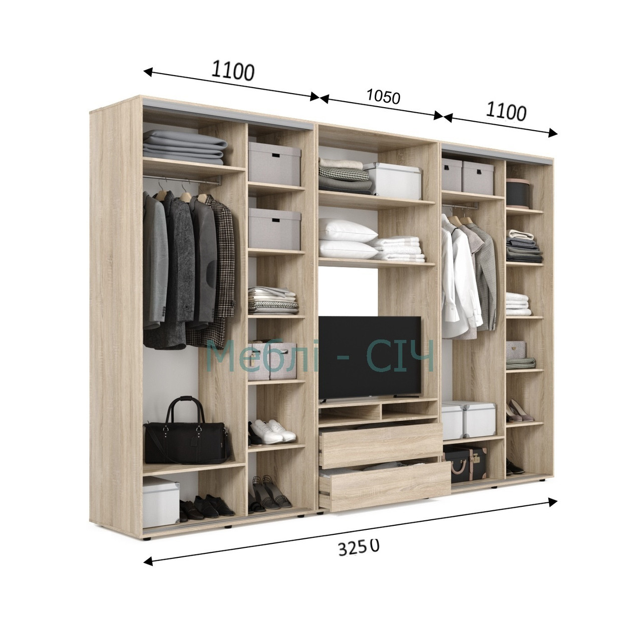 

Шкаф купе под ТВ Мебель Сич ШКТВ-3/325 (3250х450х2200) Венге