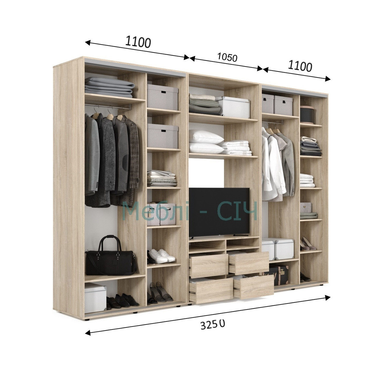 

Шкаф купе под ТВ Мебель Сич ШКТВ-2/325 (3250х600х2200) Венге