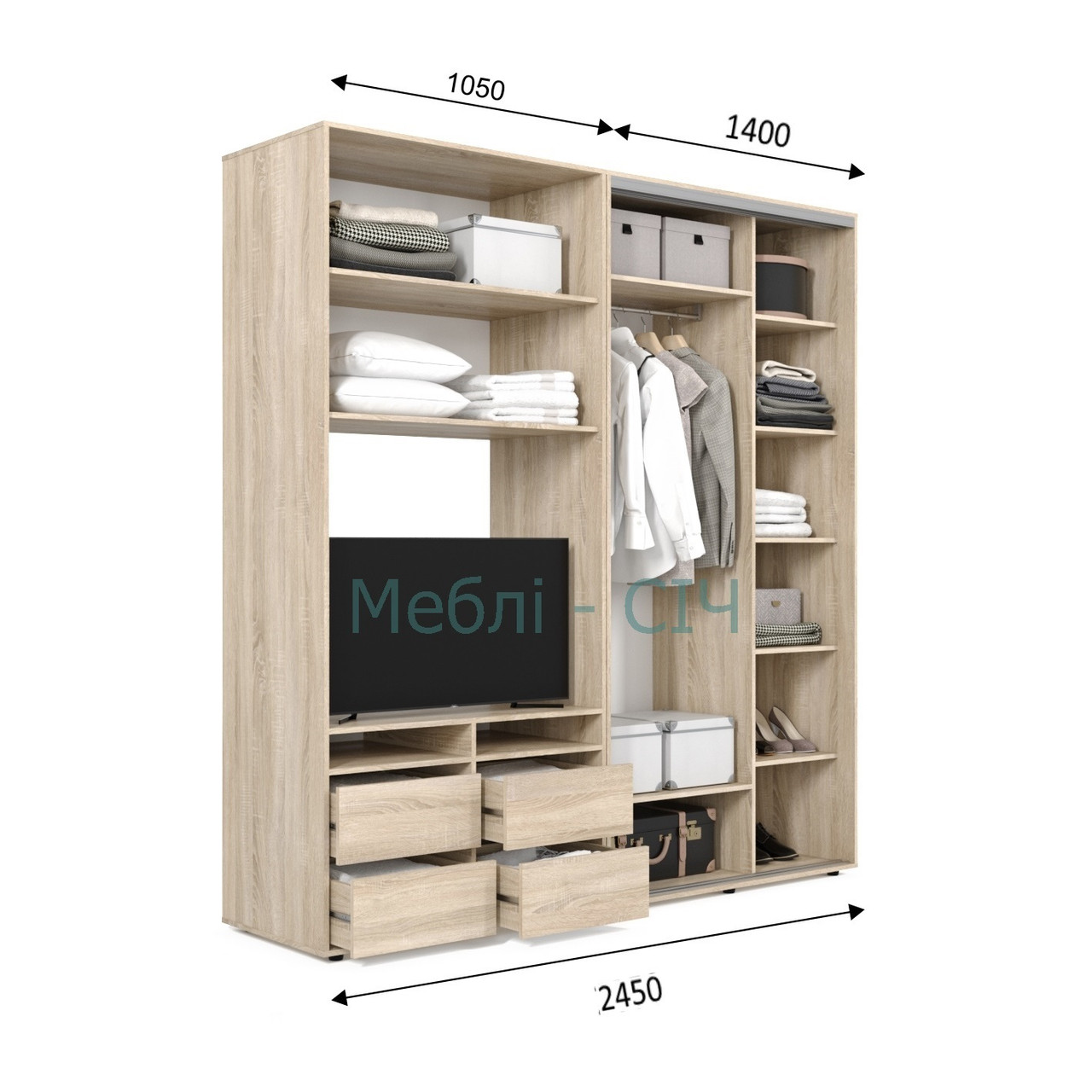 

Шкаф купе под ТВ Мебель Сич ШКТВ-1/245 (2450х600х2200) Дуб Сонома Трюфель