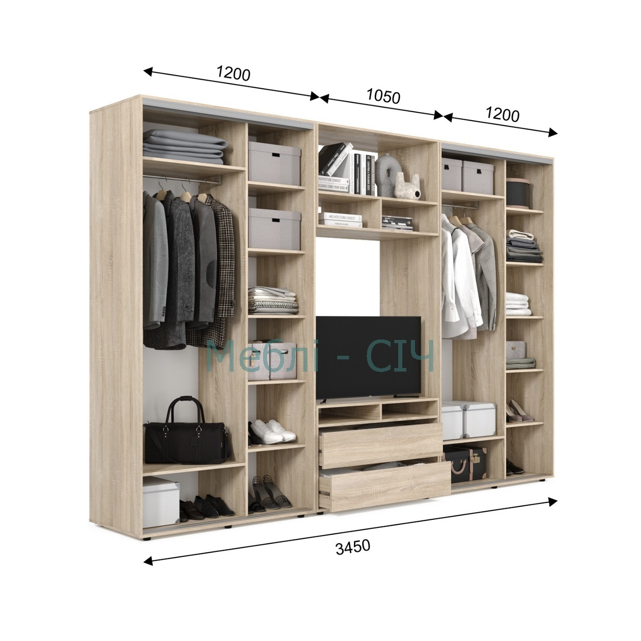 

Шкаф купе под ТВ Мебель Сич ШКТВ-5/345 (3450х450х2200) Венге