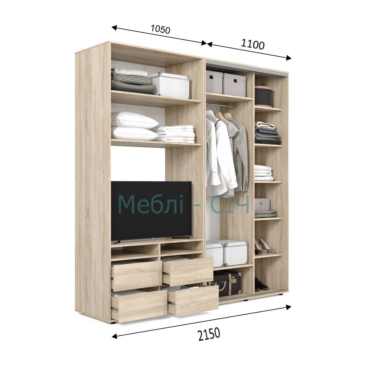

Шкаф купе под ТВ Мебель Сич ШКТВ-1/215 (2150х450х2200) Венге