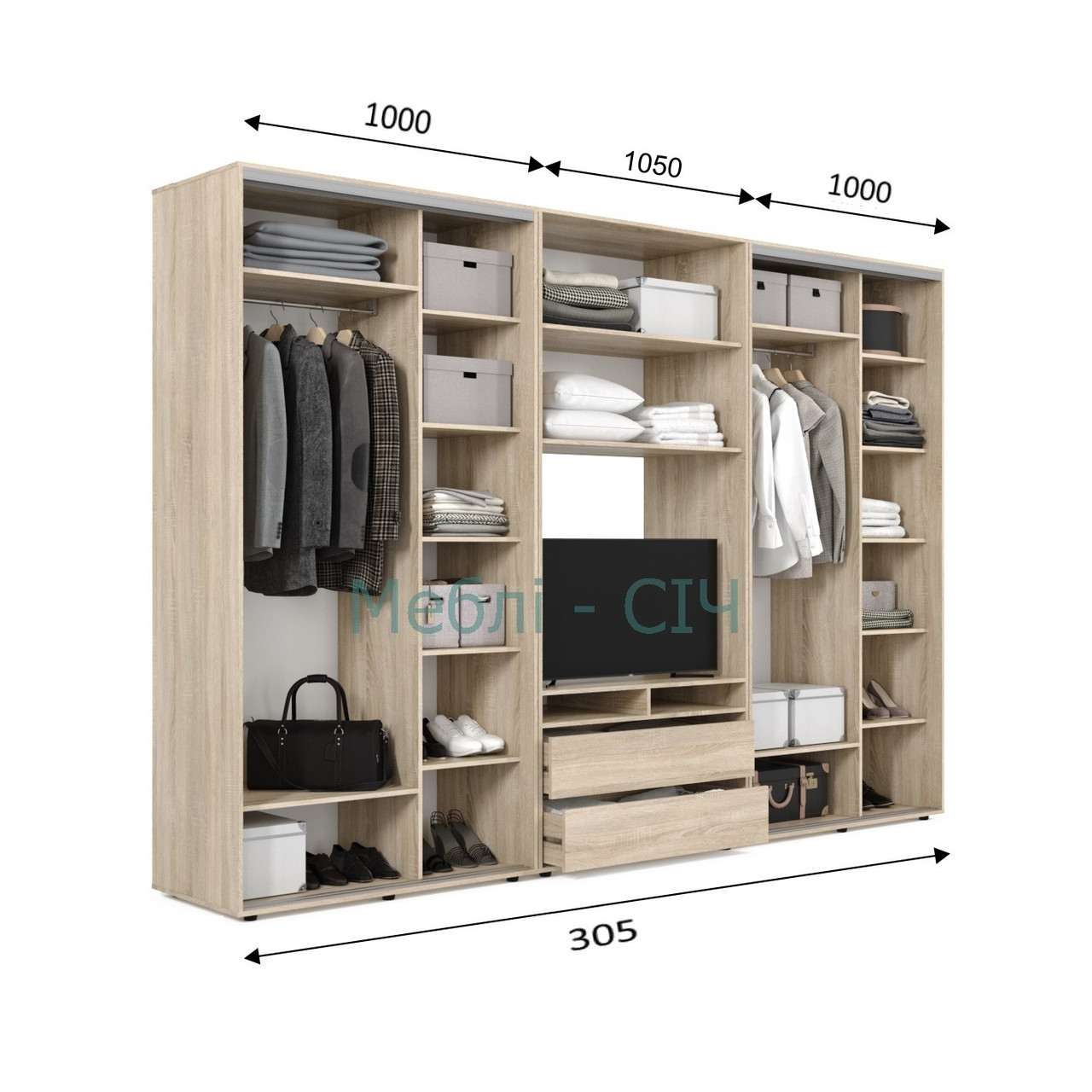 

Шкаф купе под ТВ Мебель Сич ШКТВ-3/305 (3050х600х2200) Венге