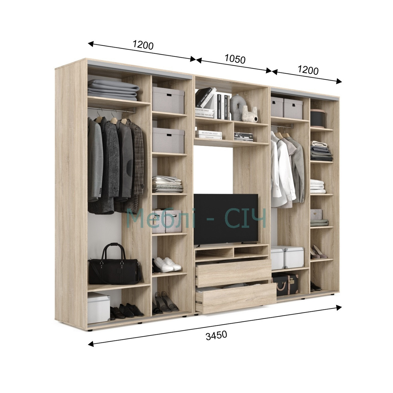 

Шкаф купе под ТВ Мебель Сич ШКТВ-5/345 (3450х600х2200) Дуб Сонома