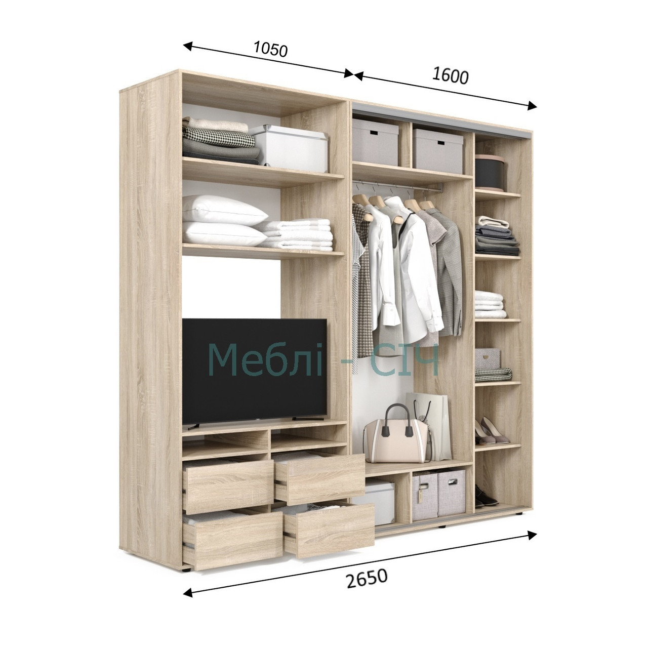 

Шкаф купе под ТВ Мебель Сич ШКТВ-1/265 (2650х600х2200) Дуб Сонома Трюфель