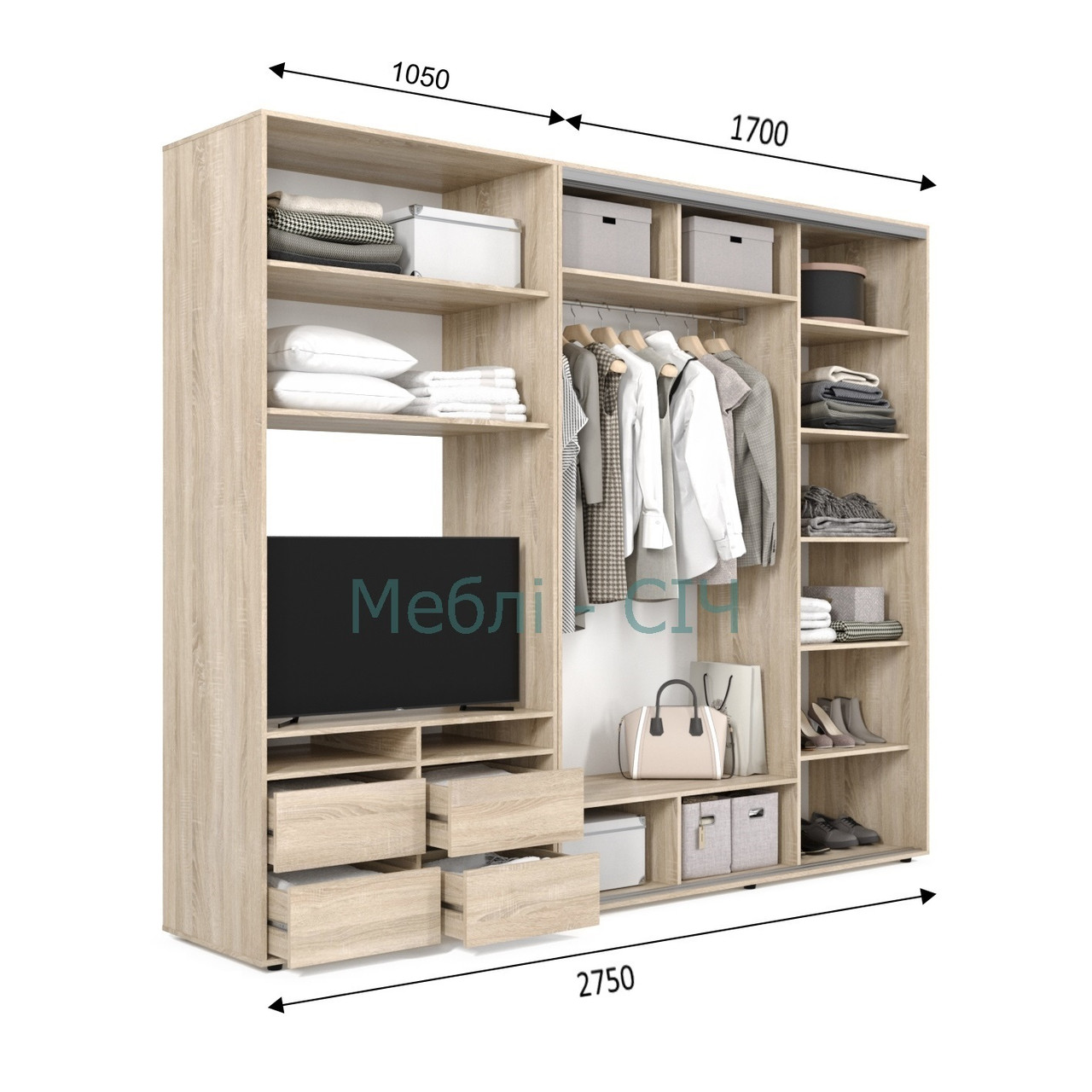 

Шкаф купе под ТВ Мебель Сич ШКТВ-1/275 (2750х450х2200) Дуб Сонома