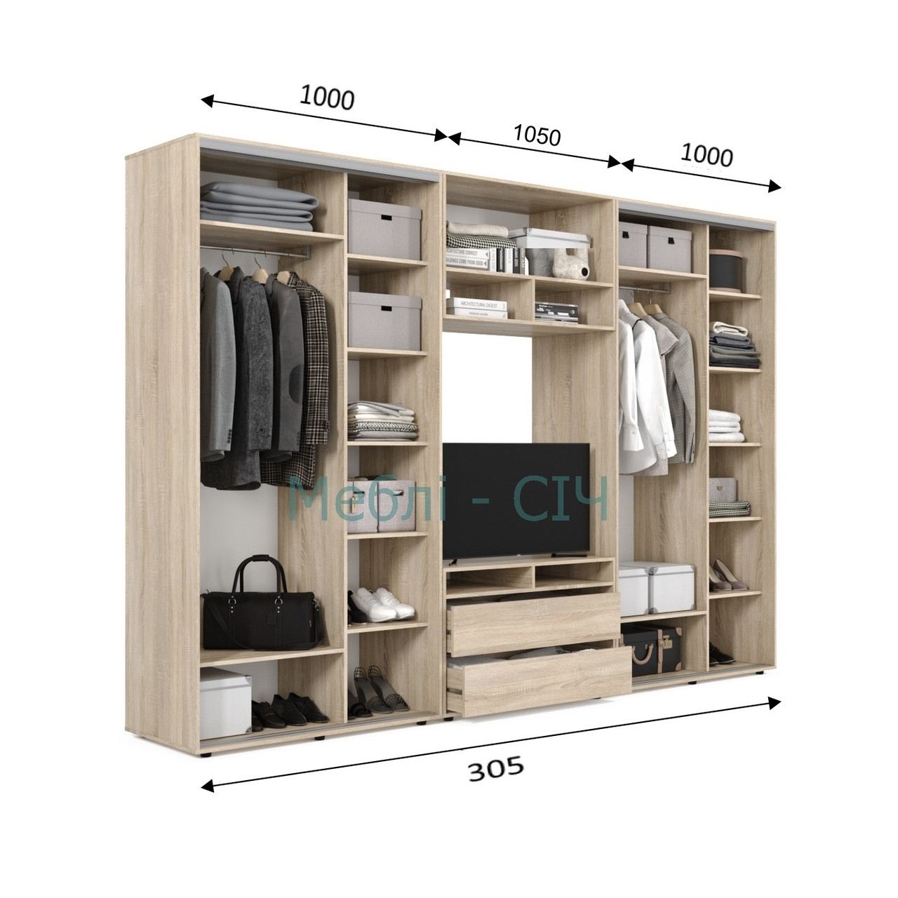 

Шкаф купе под ТВ Мебель Сич ШКТВ-5/305 (3050х600х2200) Нимфея Альба