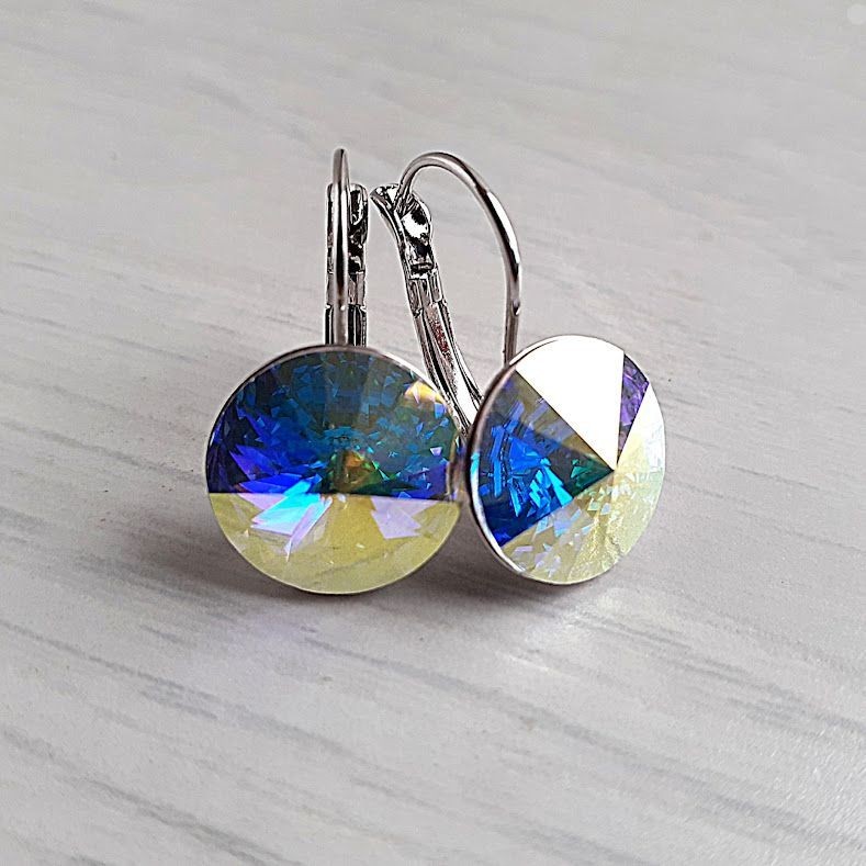 

Серьги Hand Made родированные с кристаллами Swarovski цвета Северное Сияние