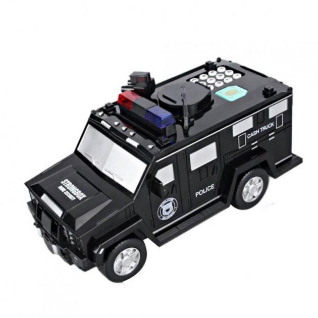 

Детская сейф-копилка полицейская машинка Hummer Cach Truck с кодовым замком отпечатком пальца и купюроприемником Черный (lin-0898-OPTTYT)