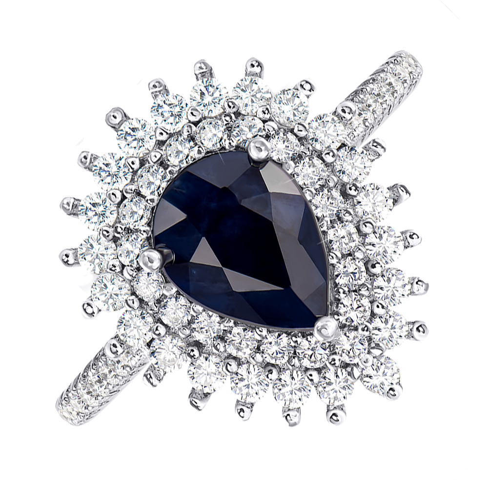 

Серебряное кольцо с сапфиром и фианитами 000146463 15.5 размера
