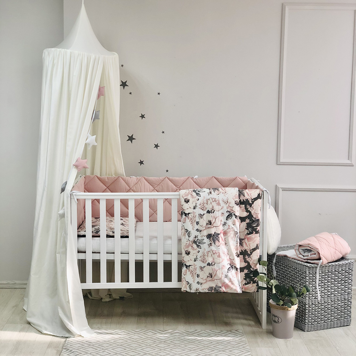 

Постельный комплект в кроватку (6 пр. без балдахина) Baby Mix Акварельные цветы
