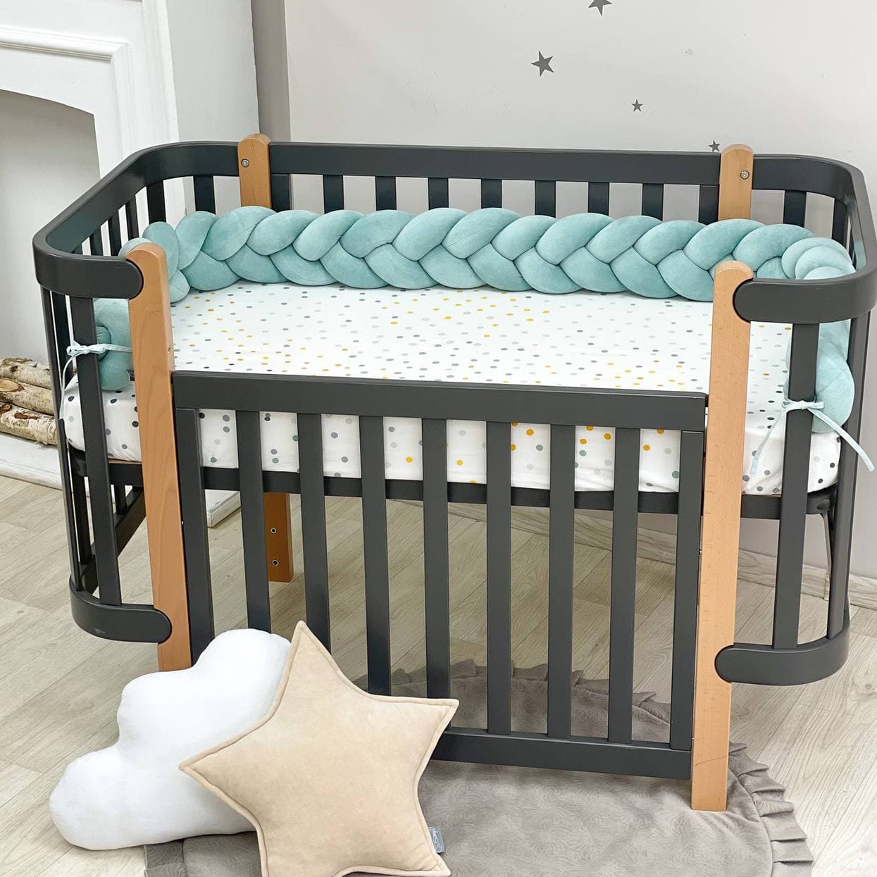 

Бортик коса в детскую кроватку тёмная мята