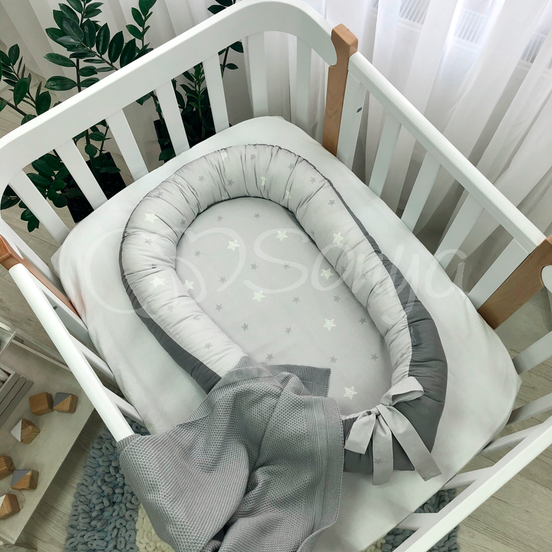 

Кокон позиционер для новорожденных 90х65 см Baby Design Звезды на сером