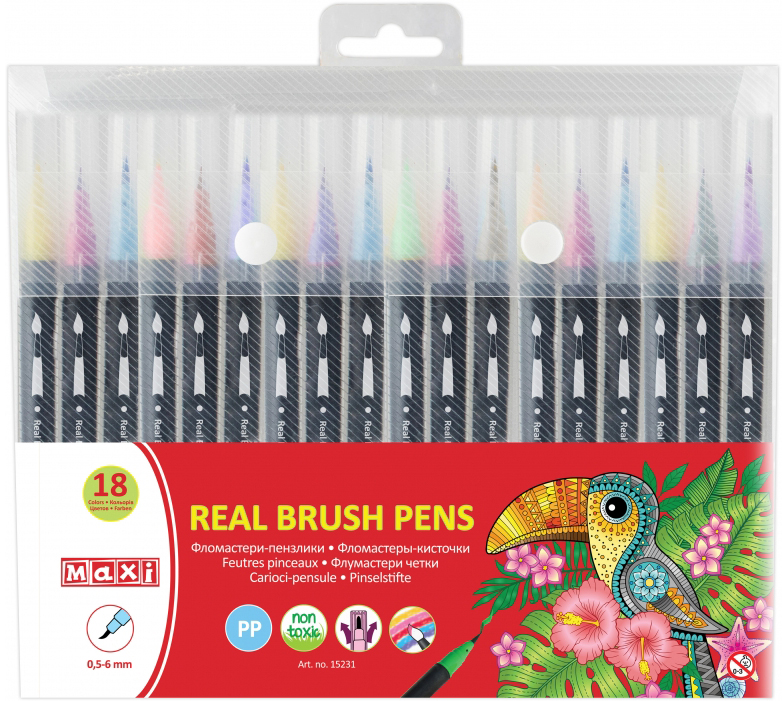 

Фломастеры-кисточки Maxi Real Brush 18 цветов (MX15231)