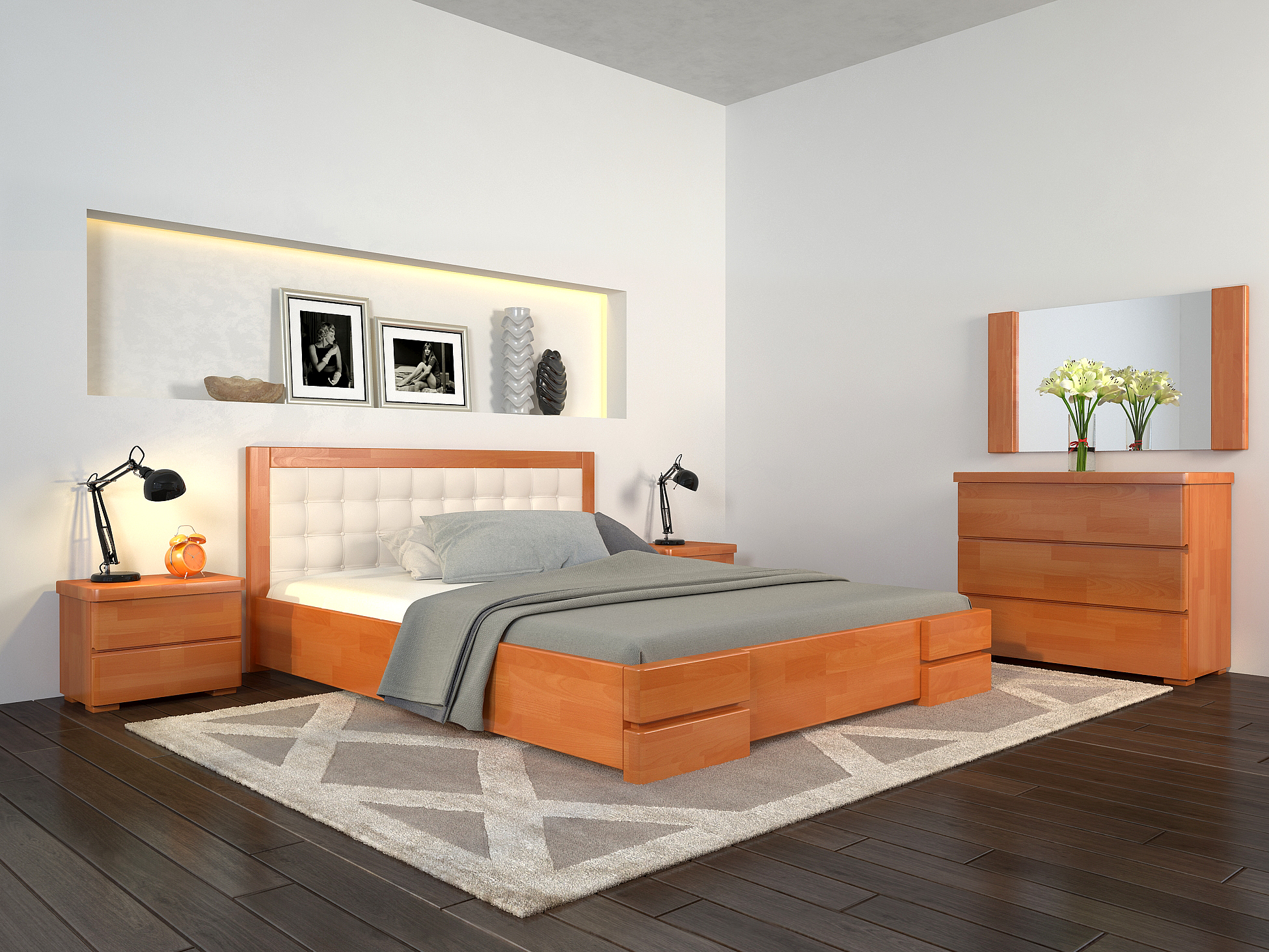 

Кровать Arbordrev Регина Люкс квадраты без ПМ (160*200) бук Ольха