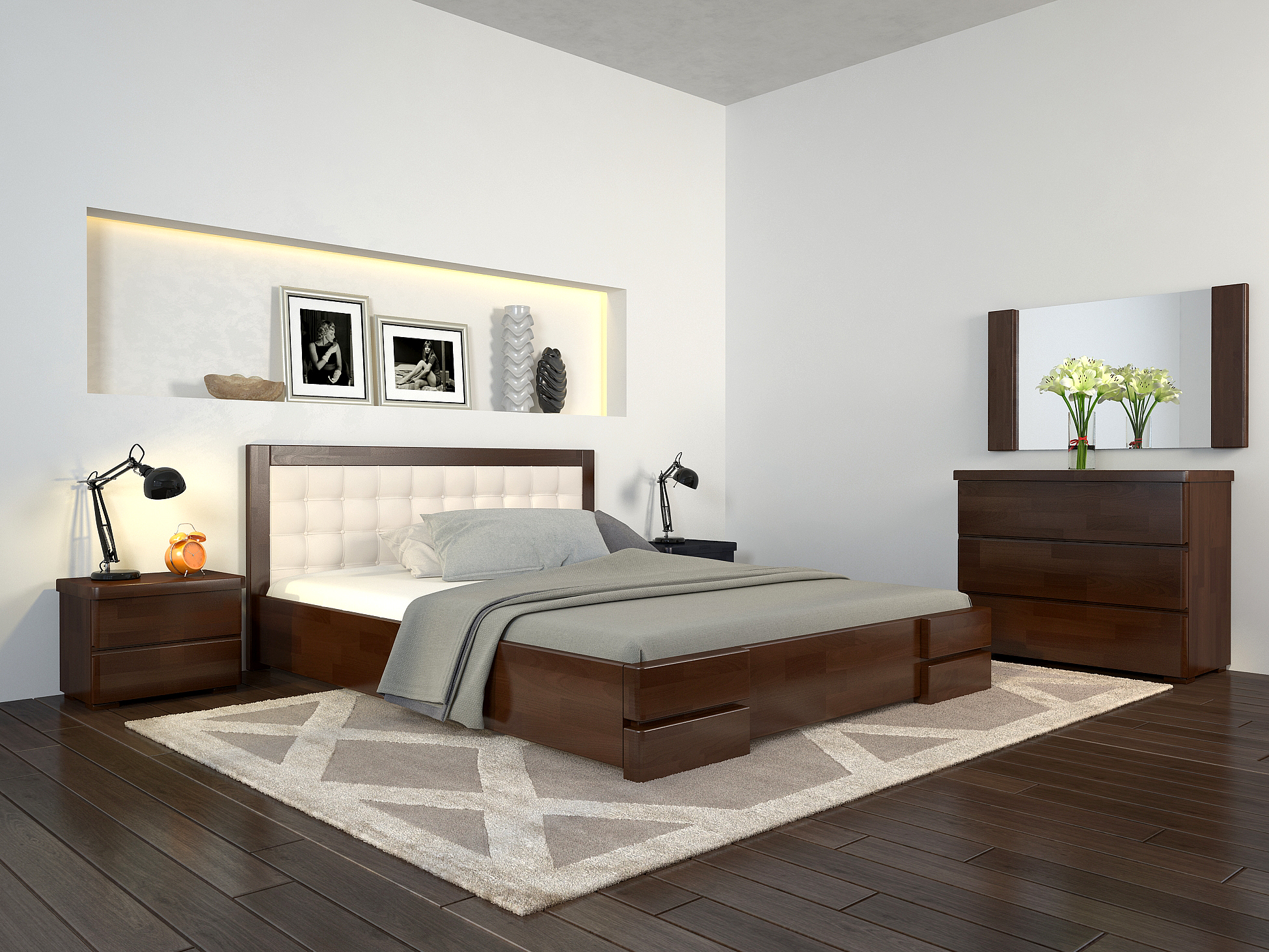 

Кровать Arbordrev Регина Люкс квадраты без ПМ (160*200) сосна Темный орех