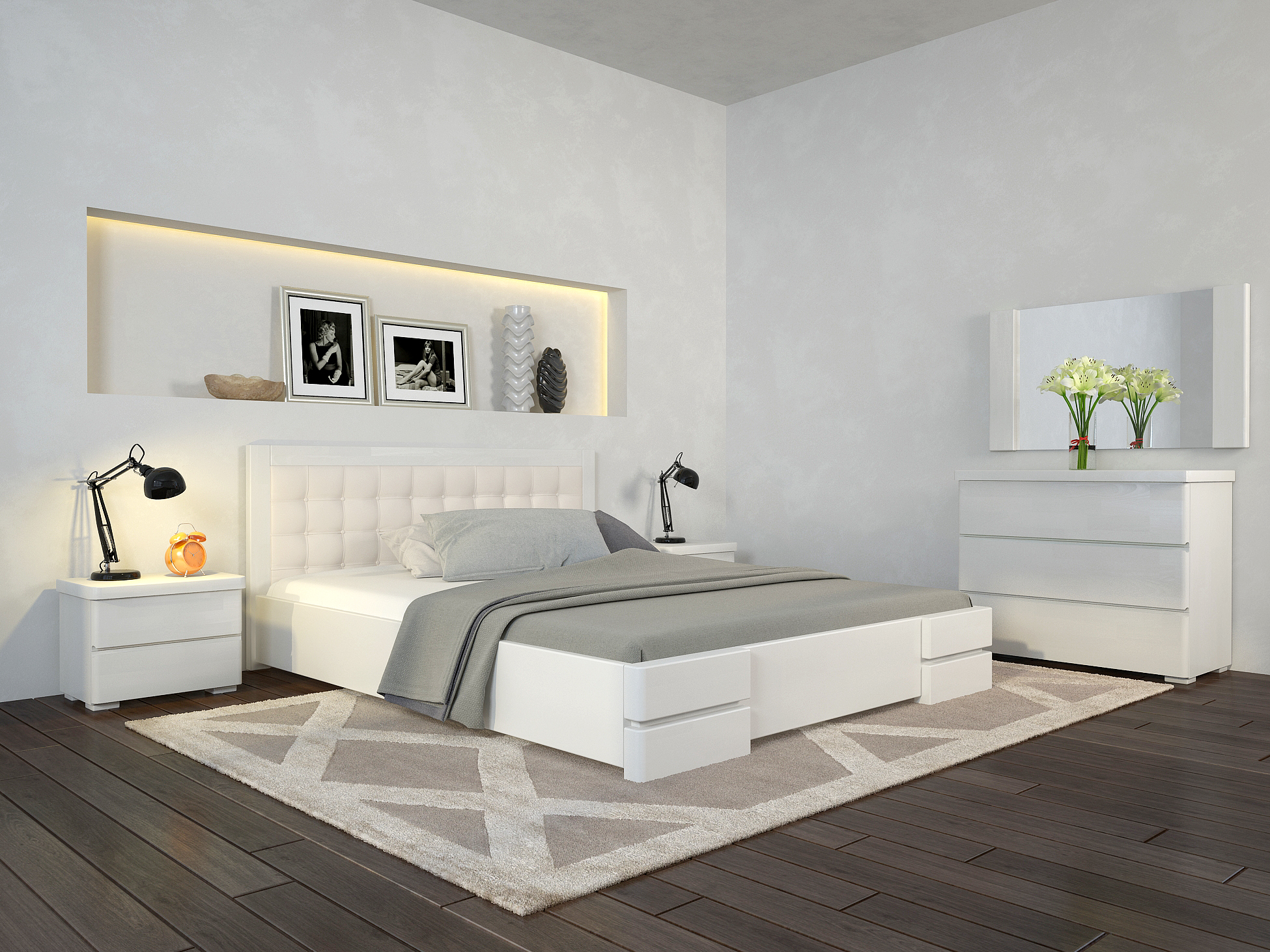 

Кровать Arbordrev Регина Люкс квадраты без ПМ (160*200) сосна Белый
