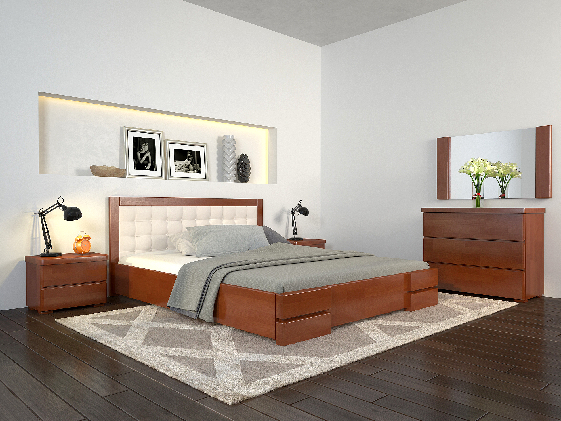 

Кровать Arbordrev Регина Люкс квадраты без ПМ (180*200) бук Яблоня локарно