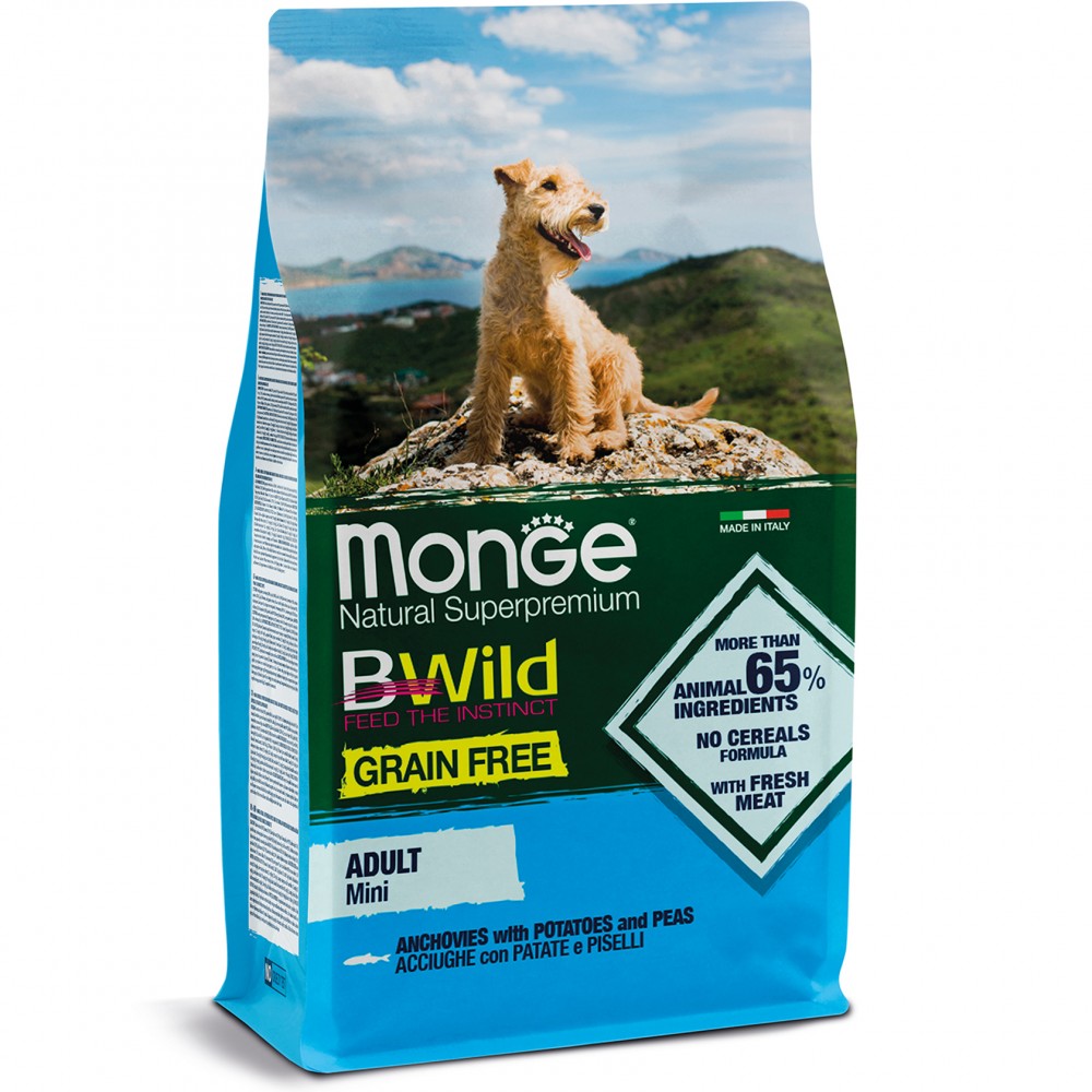 

Корм для собак мелких пород Monge Вwild grain free Mini анчоус 15 кг (70004695)