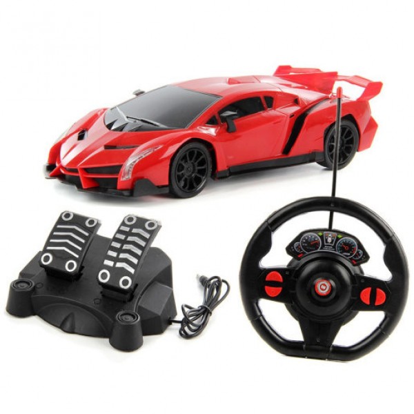 

Машинка суперкар Lamborghini на пульте управления с педалями JY Toys, Радиоуправляемая модель 2 пульта (Руль + Педали), светятся фары, 1:16, 27 см, красная