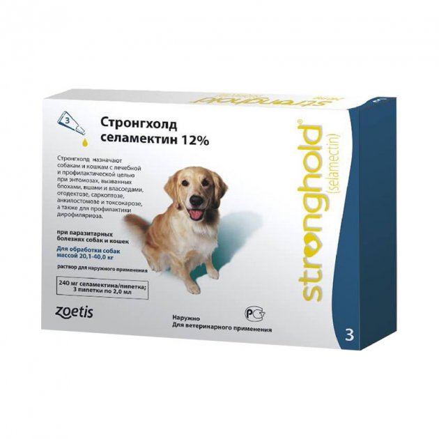 

Капли Zoetis Стронгхолд 12% для собак 20-40 кг 2 мл х 3 пипетки
