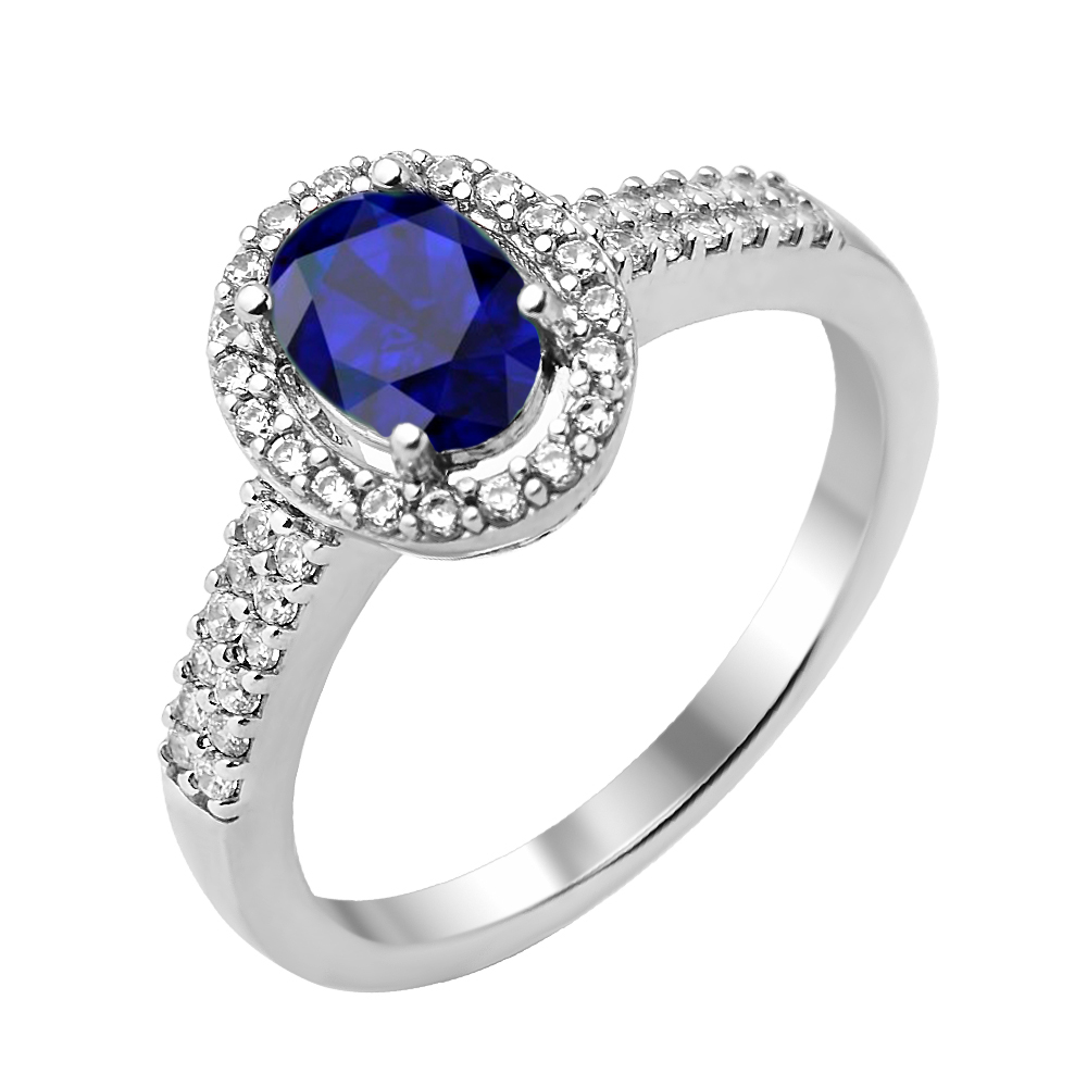 

Серебряное кольцо с сапфиром и фианитами 000125034 16.5 размера
