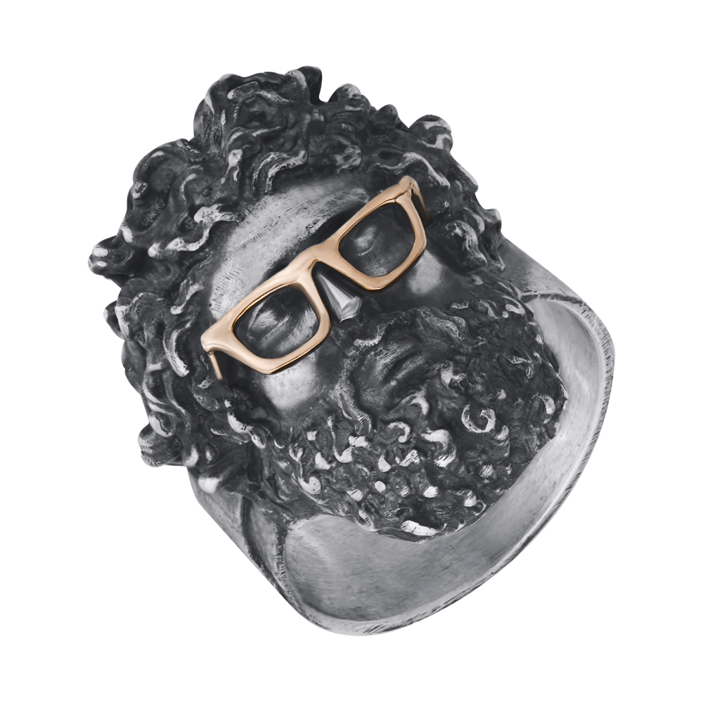 

Серебряное кольцо Zeus в золотых очках с чернением 000103163 19.5 размера