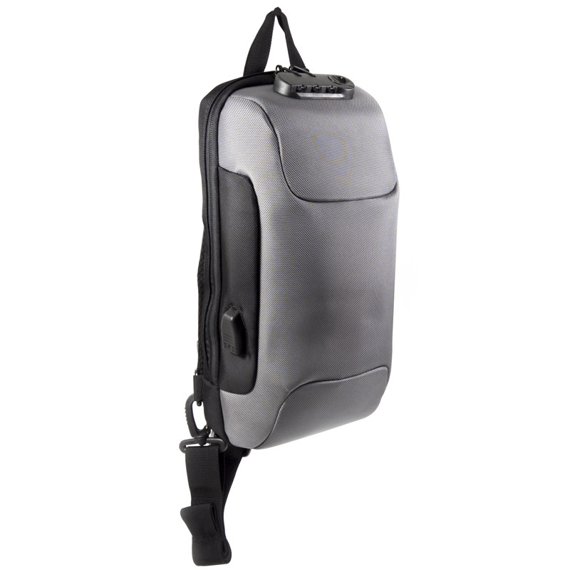 

Однолямочный рюкзак на одно плечо Ozuko 9223 Grey мужской городской с ЮСБ портом анти-вор с замком