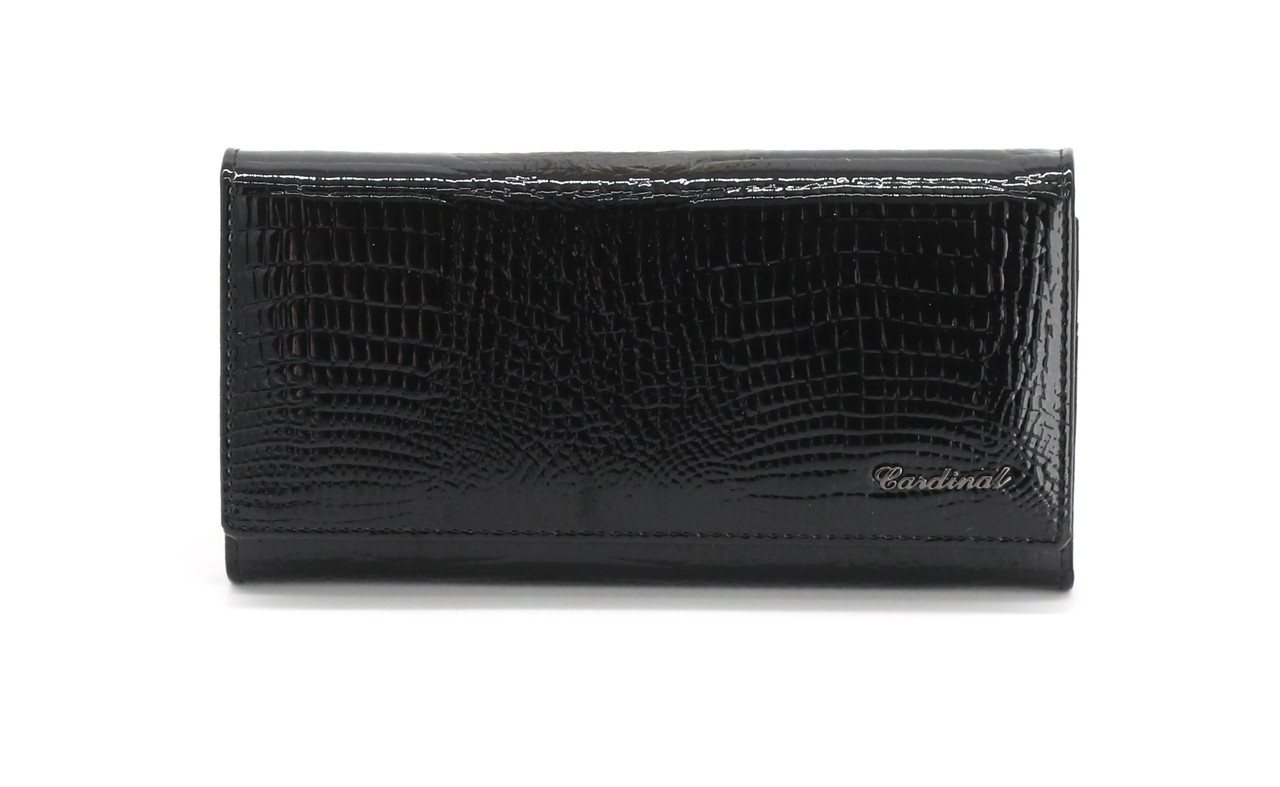 

Кошелёк женский Cardinal из лаковой кожи, на магнитах c монетницей внутри, чёрный 5242