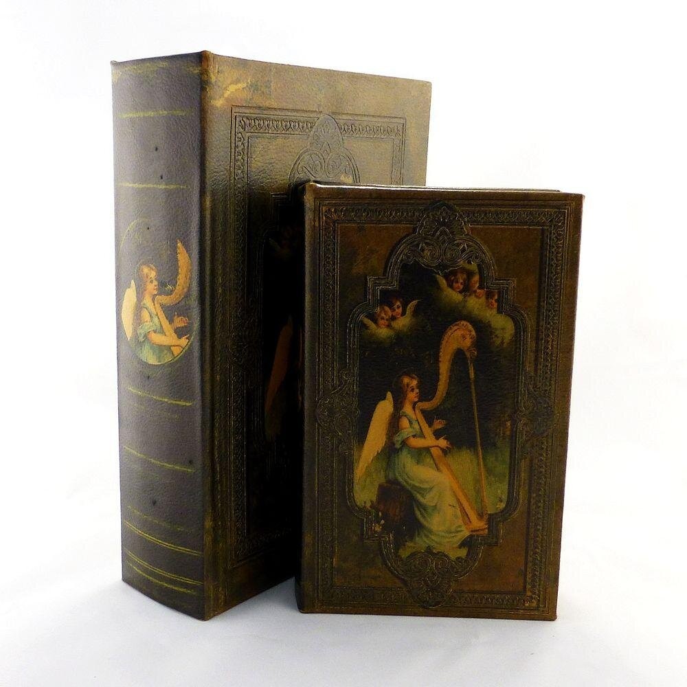 

Шкатулка книга декоративная набор из 2х штук Present рисунок Ангел с арфой (большая + маленькая)