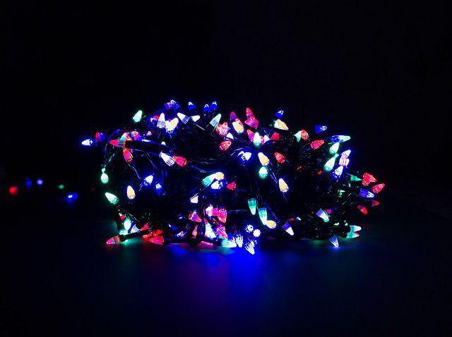 

Гирлянда чёрный шнур 300 Led конусные лампочки, мультицвет