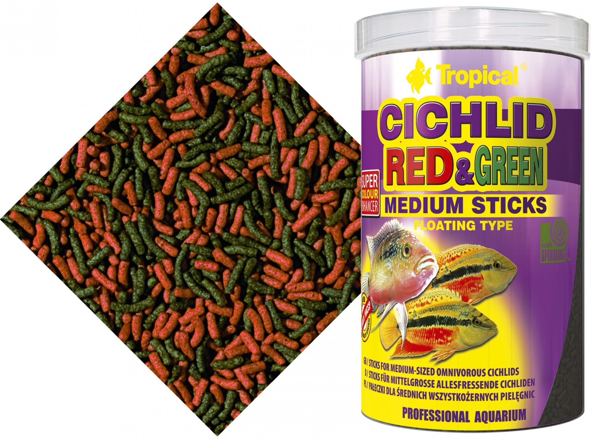 

Корм Tropical Cichlid Red&Green Medium Sticks для аквариумных рыб в палочках 250 мл/90 г