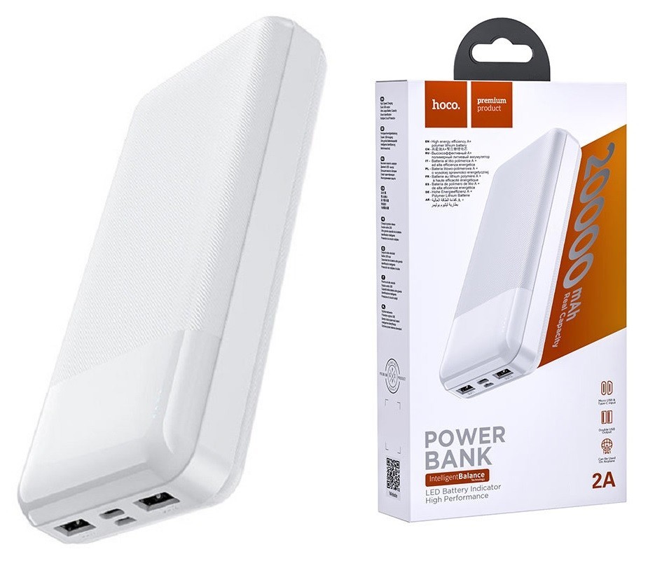 

Павербанк Hoco 20000mAh 2xUSB/Type-C 2A white