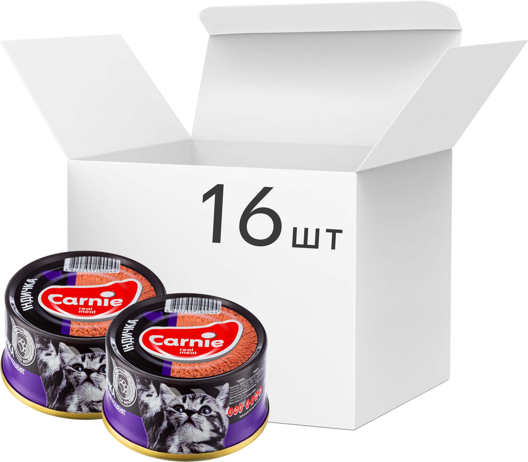 

Влажный корм для котят Carnie паштет мясной с индейкой 16 шт по 95 г (4820255190693)