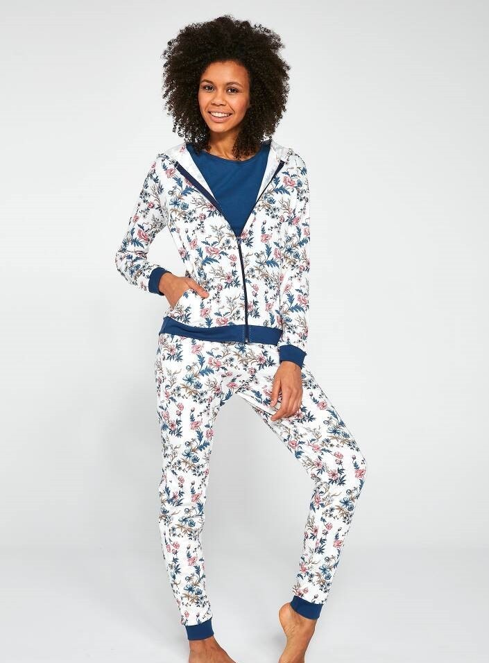 

Комплект домашний Cornette Тройка -кофта с капюшоном и длинным рукавом, футболка и брюки на манжетах 2XL Бело-синий Kelly 355-21-205