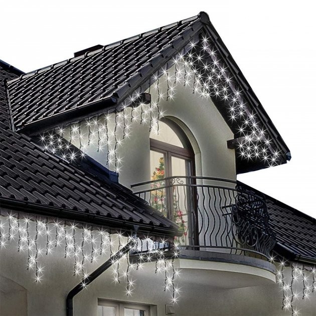 

Гирлянда уличная бахрома 100 Led 3м на черном проводе, Белая